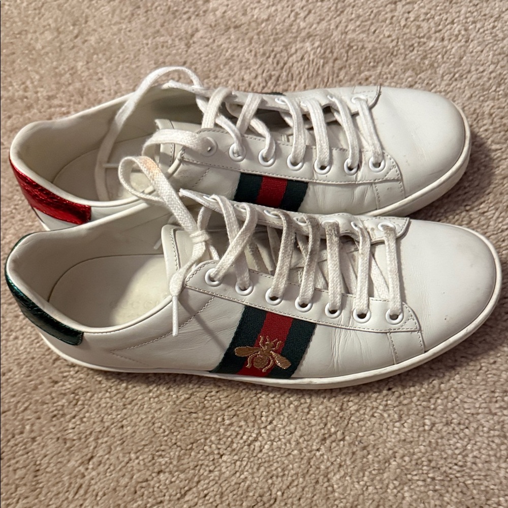 Gucci White Sneakers with Red and Green Accents